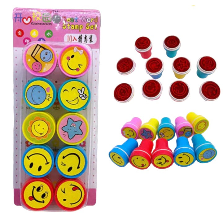 Set of 10pcs Appreciation Stamps star smiling face, nice work etc Kids Stamp Set Motivation Sticker School Scrapbooking Stamp DIY Teachers Self Inking Praise Reward Stamps For Scrapbooking
