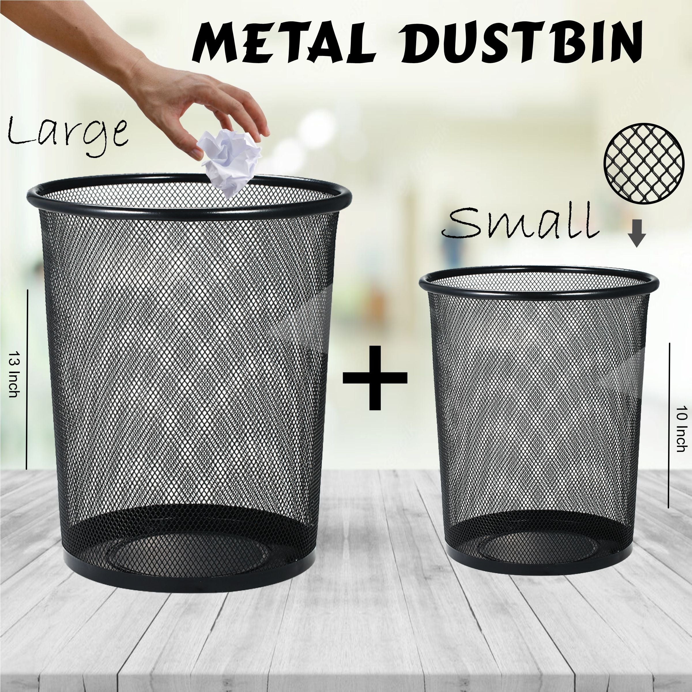 Metal Mesh Small & Medium Size Dustbin for Office use,Small Rooms,School, Bedroom,Kids Room, Home, Multi Purpose (Black,Metal Mesh)