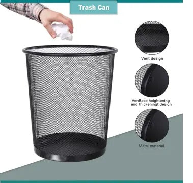 Metal Mesh Small & Medium Size Dustbin for Office use,Small Rooms,School, Bedroom,Kids Room, Home, Multi Purpose (Black,Metal Mesh)