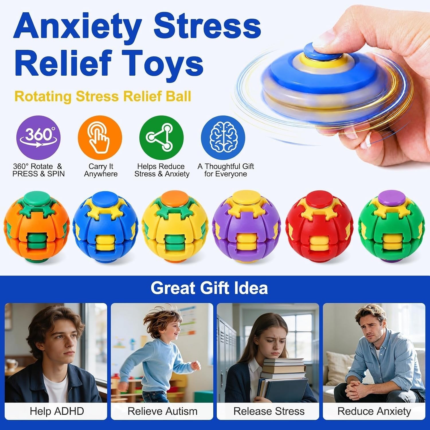 Spinner Ball Fidget Toy, PRE-Booking Press-to-Spin